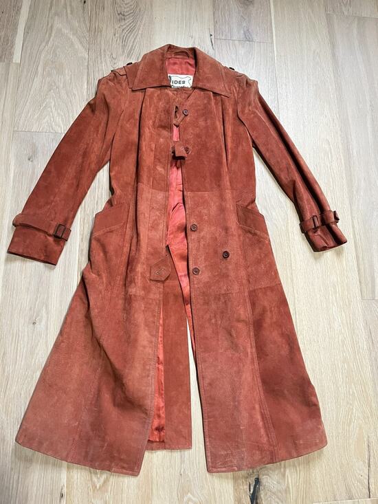 Hides at Alexander’s Jackets & Blazers - 1970s Vintage Cognac Suede Leather Duster Coat Sz 10 Made in Brazil Streetwear
